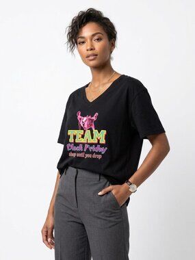 Cafe Press Graphic Tee Black V Neck Short Sleeve Shop Til You Drop 4X